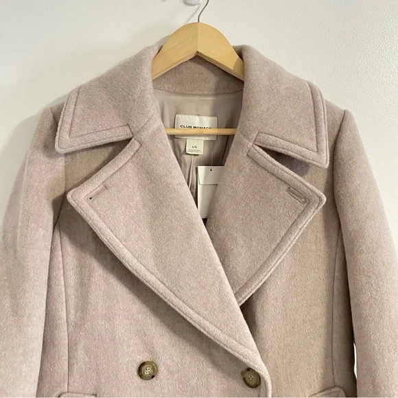 NWT Club Monaco Daylina Almond Beige Wool Coat Size Large Long Wool Coat - Picture 4 of 9